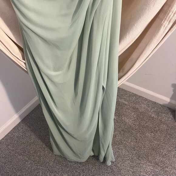 Azazie One-Shoulder Sage Green Dress - Picture 9 of 9